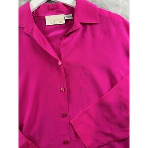 VTG Cache Blouse Pink 100% Silk‎ Button Up Top Sz M Officecore Cozy Luxury Y2K